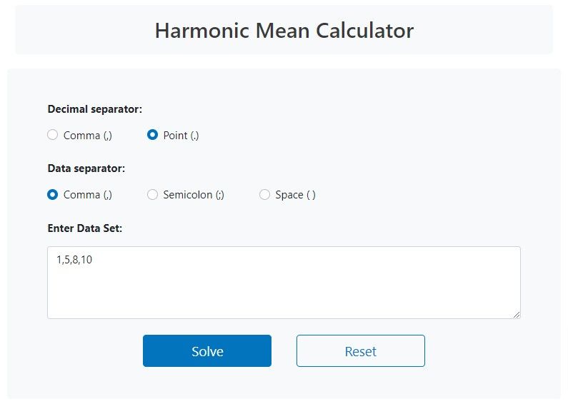 harmonic average calculator